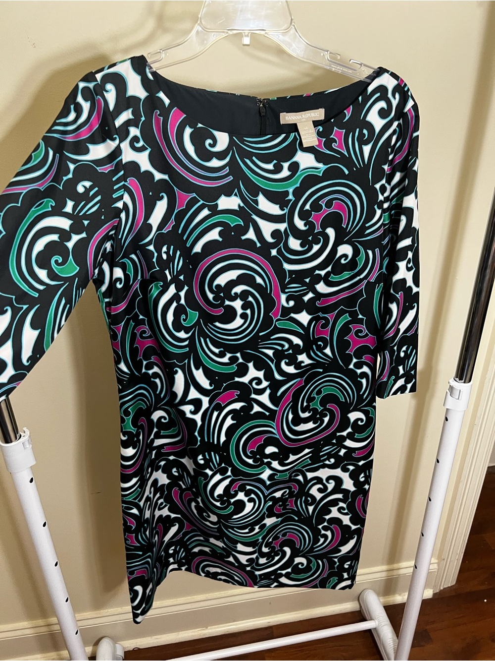 Banana Republic Black and White Sheath Dress with Cowl Neck